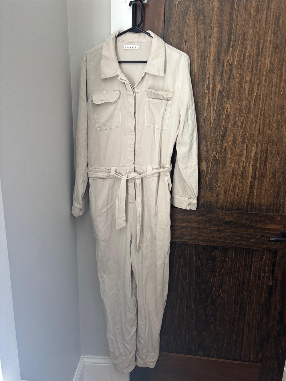 LACAUSA Light Beige Utility Jumpsuit with Self-Tie Waist
